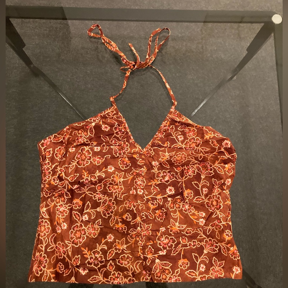 J. Crew Rust Floral Halter Cami